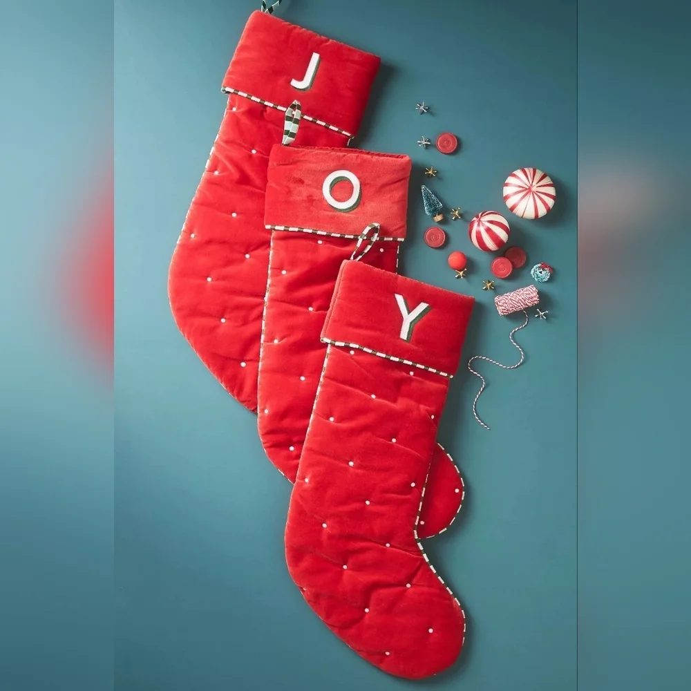 Anthropologie Milo Red Velvet Monogram Christmas Stockings, (PICK YOUR LETTER)